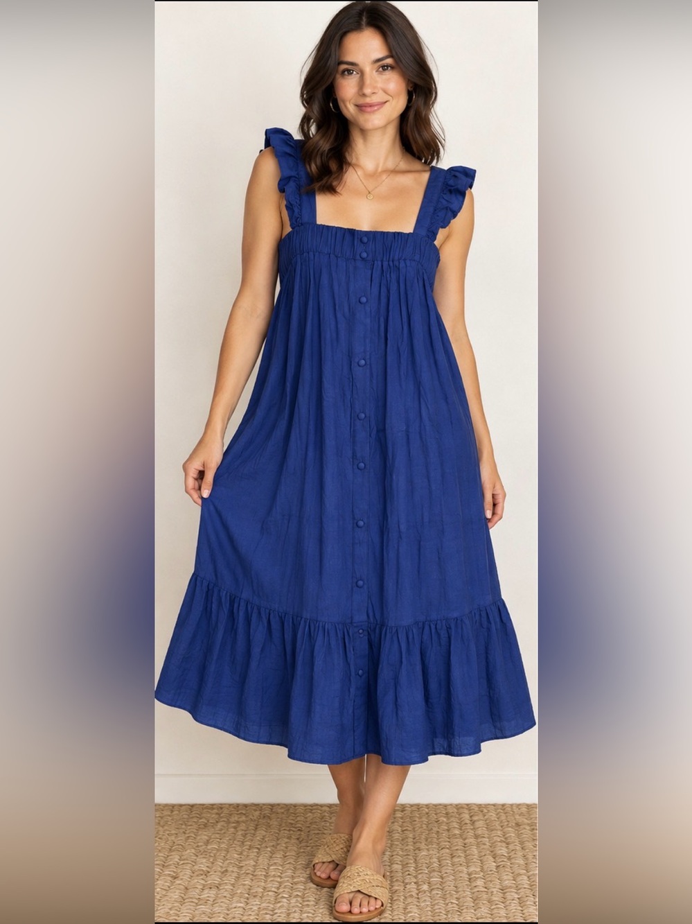 Umgee Royal Blue Button-Front Midi Sundress